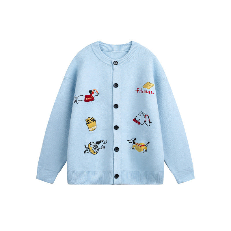 Damen Gestrickte Oversize-Cardigan mit verspielten Hunde-Stickereien Shop Nory