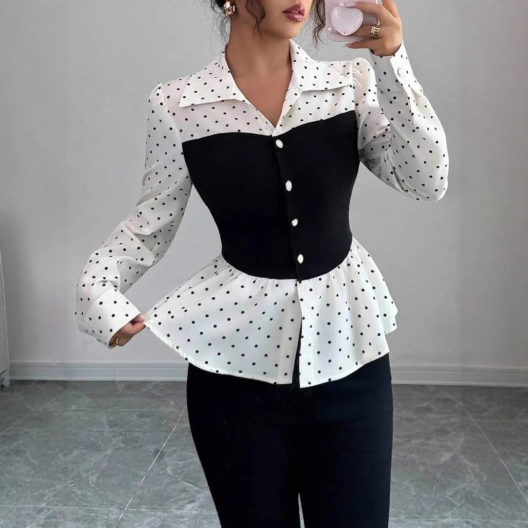 Damen Zweiteilig wirkende Bluse mit Korsagen‑Optik und Peplum Shop Nory