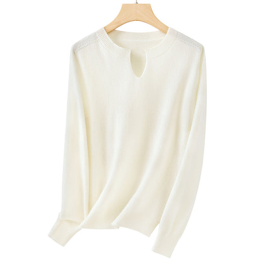 Damen Feiner Feinstrick-Pullover mit Schlüsselloch-Ausschnitt und gerippten Abschlüssen Shop Nory