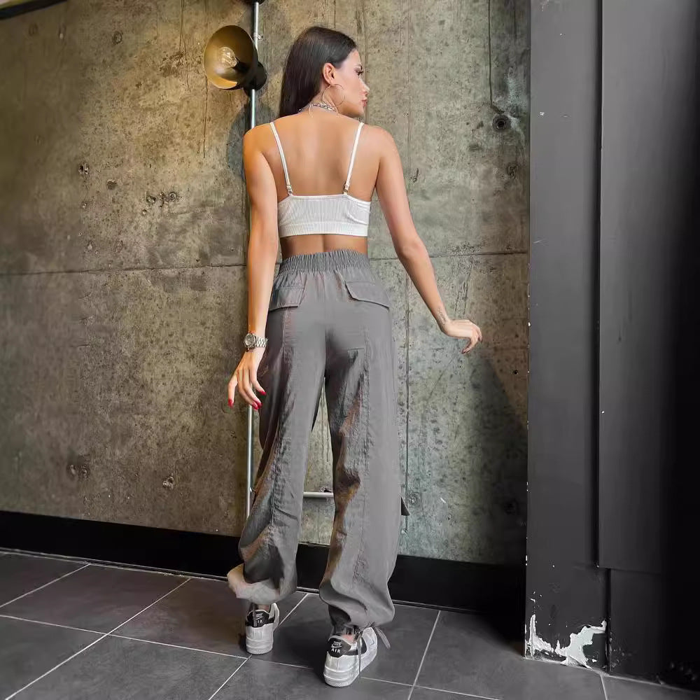 Damen Cargo-Haremshose mit hoher elastischer Taille und aufgesetzten Klappentaschen Shop Nory