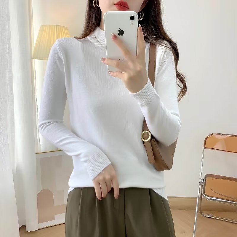 Damen Feiner Langarm-Feinstrickpullover mit schmalem Stehkragen und gerippten Bündchen Shop Nory