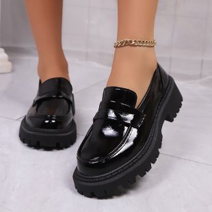 Damen Modische Lacklederschuhe mit robustem Profil