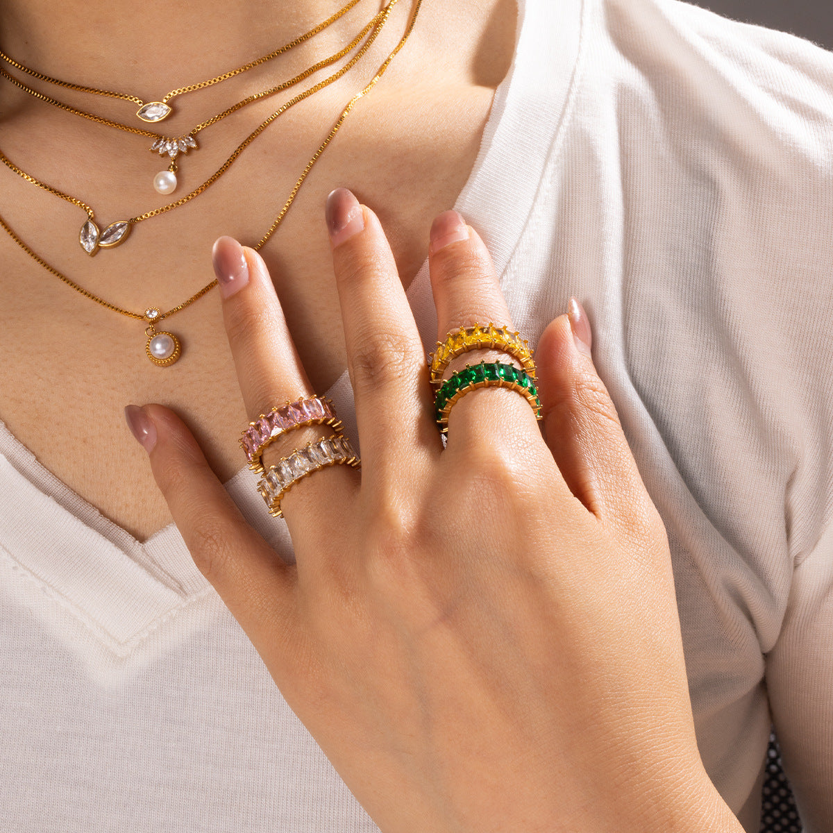 Damen Zarter Ring mit pinken Kristallen Shop Nory