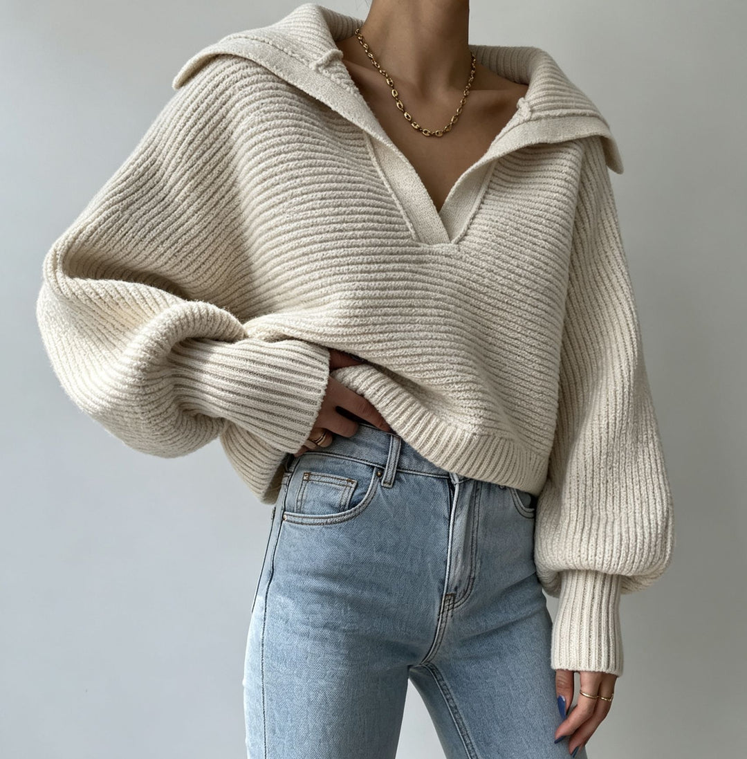 Damen Oversize-Strickpullover mit Matrosenkragen und tiefem V-Ausschnitt Shop Nory