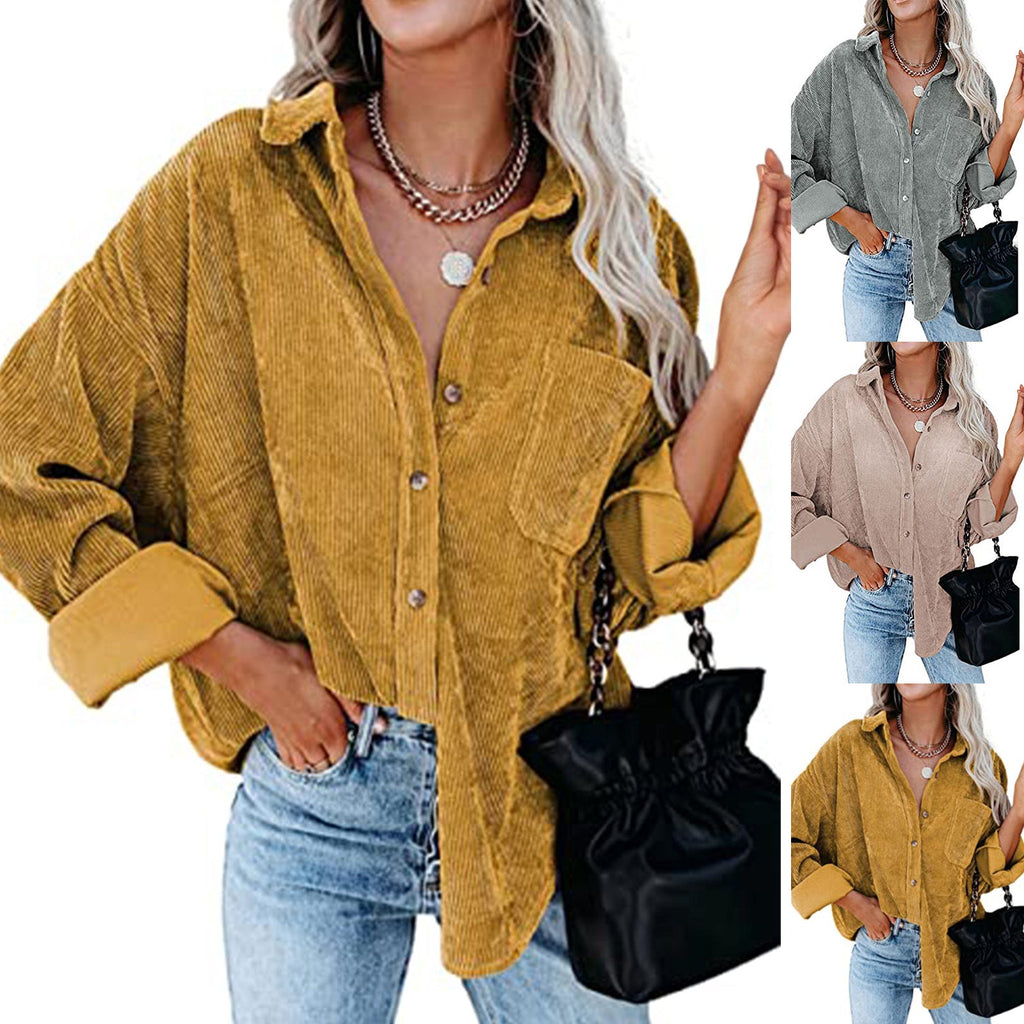 Damen Übergroße Kordbluse