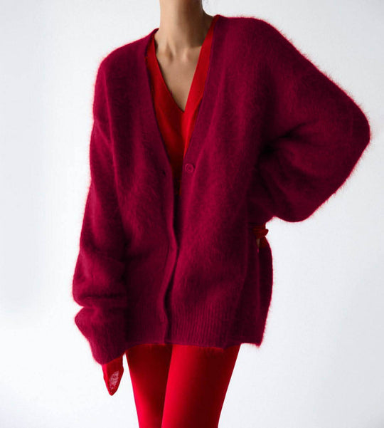 Damen Flauschige Mohair-Optik Strickjacke mit V-Ausschnitt und Oversize-Schnitt Shop Nory