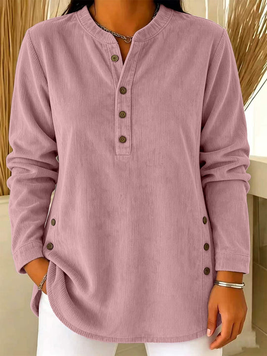 Damen Lässige Cordoptik‑Tunika mit Henley‑Kragen und Seitenknöpfen Shop Nory
