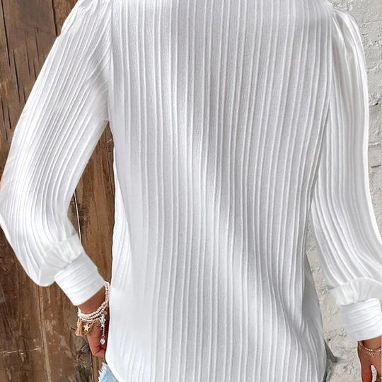 Damen Plissierte V‑Ausschnitt Bluse mit Spitzenbesatz und Ballonärmeln Shop Nory