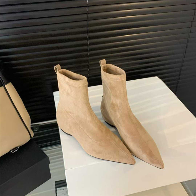 Damen spitz zulaufende Sock‑Stiefeletten aus Velourslederoptik mit engem Schaft Shop Nory