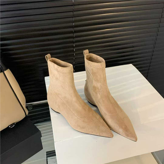 Damen spitz zulaufende Sock‑Stiefeletten aus Velourslederoptik mit engem Schaft Shop Nory