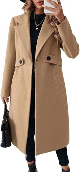Damen Midilanger Wollmix-Mantel mit Taillenpatte und klassischem Revers Shop Nory