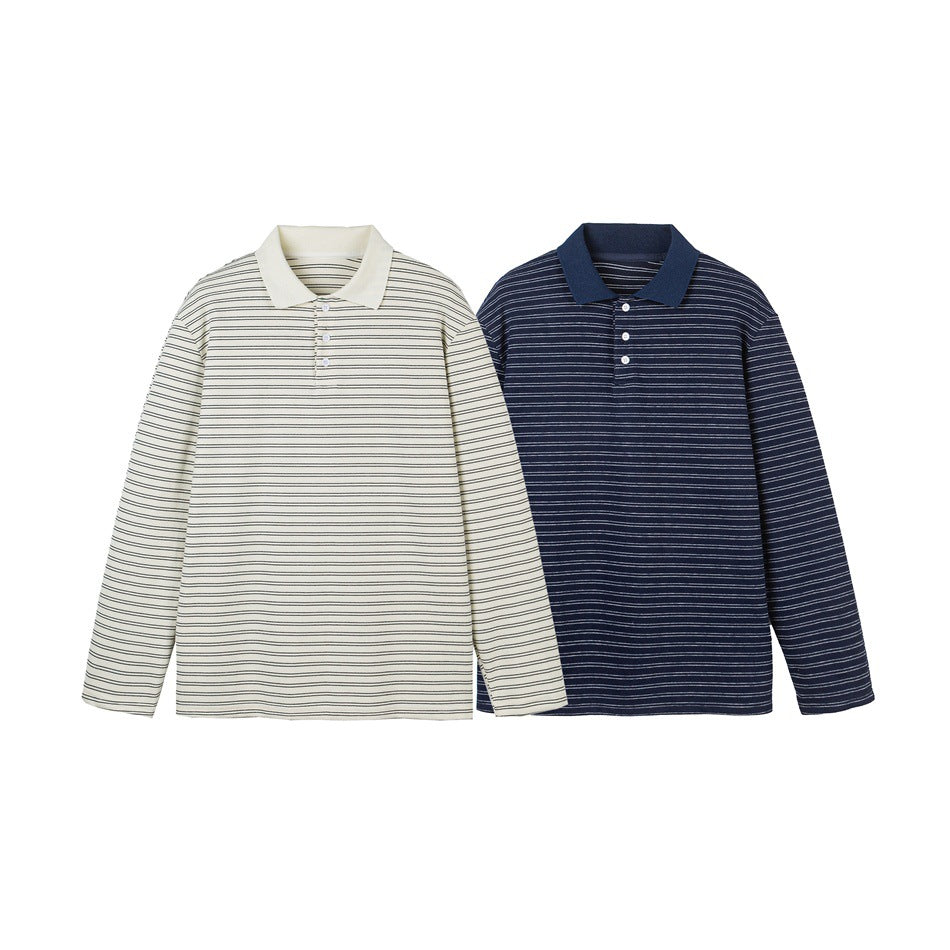 Herren Langarm-Poloshirt aus feinem Baumwollstrick mit Kentkragen und feiner Streifenstruktur Shop Nory