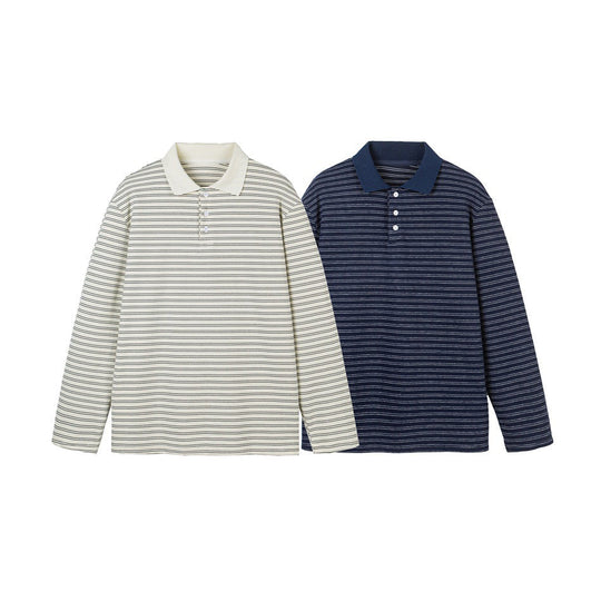 Herren Langarm-Poloshirt aus feinem Baumwollstrick mit Kentkragen und feiner Streifenstruktur Shop Nory