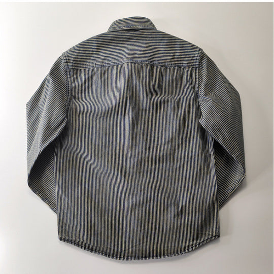 Herren Leichte gestreifte Denim-Worker-Hemdjacke mit aufgesetzten Pattentaschen Shop Nory