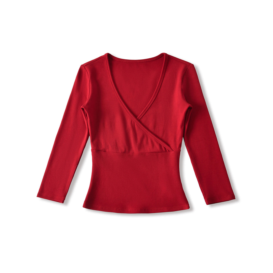 Damen Figurbetontes Wickelshirt aus Stretch‑Jersey mit tiefem V‑Ausschnitt und taillierter Silhouette Shop Nory