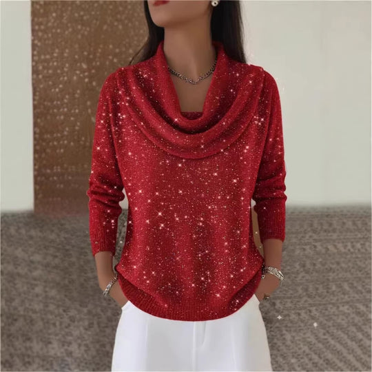 Damen Glitzernder Strickpullover mit Wasserfall-Ausschnitt Shop Nory