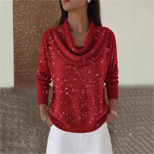 Damen Glitzernder Strickpullover mit Wasserfall-Ausschnitt Shop Nory