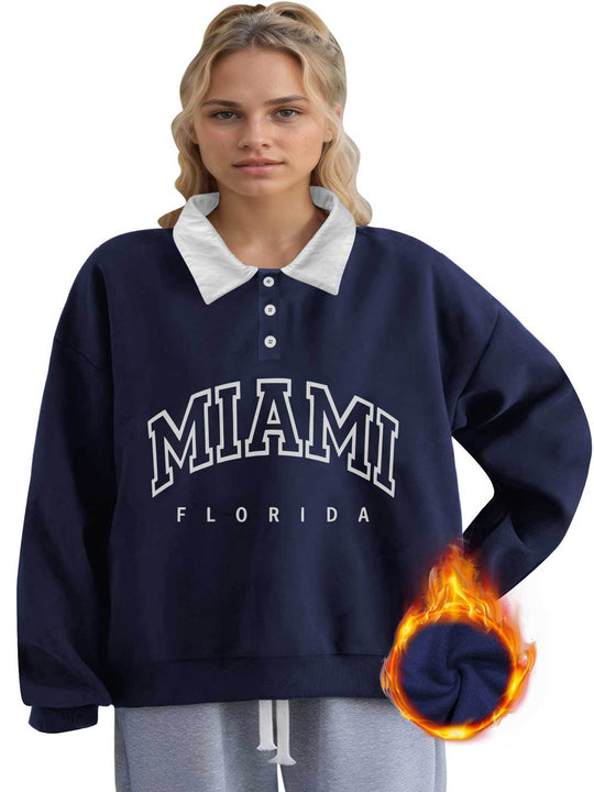 Damen Oversized College-Sweatshirt mit Polokragen und wärmender Fleece-Innenseite Shopy Nory
