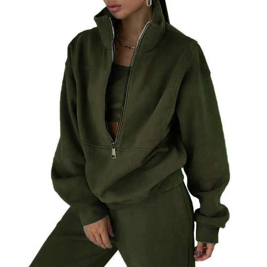 Jogginganzug Damen sportlich elegant mit Oversize-Hoodie und hohem Kragen