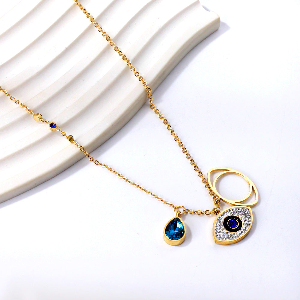 Damen Halskette mit mehrlagigem Design und auffälligem Augenanhänger Shop Nory