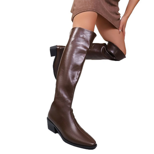 Damen Kniehohe Stiefel mit spitzer Zehenpartie und mittelhohem Blockabsatz Shop Nory