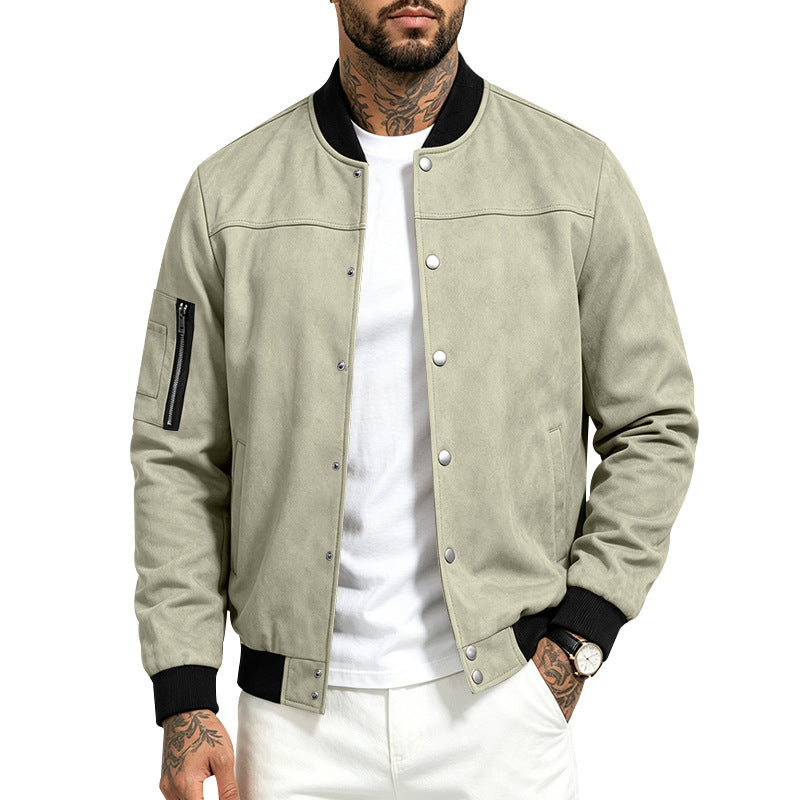 Herren Veloursleder‑Optik Bomberjacke mit Druckknopfleiste, Ärmeltasche und Rippbündchen Shop Nory