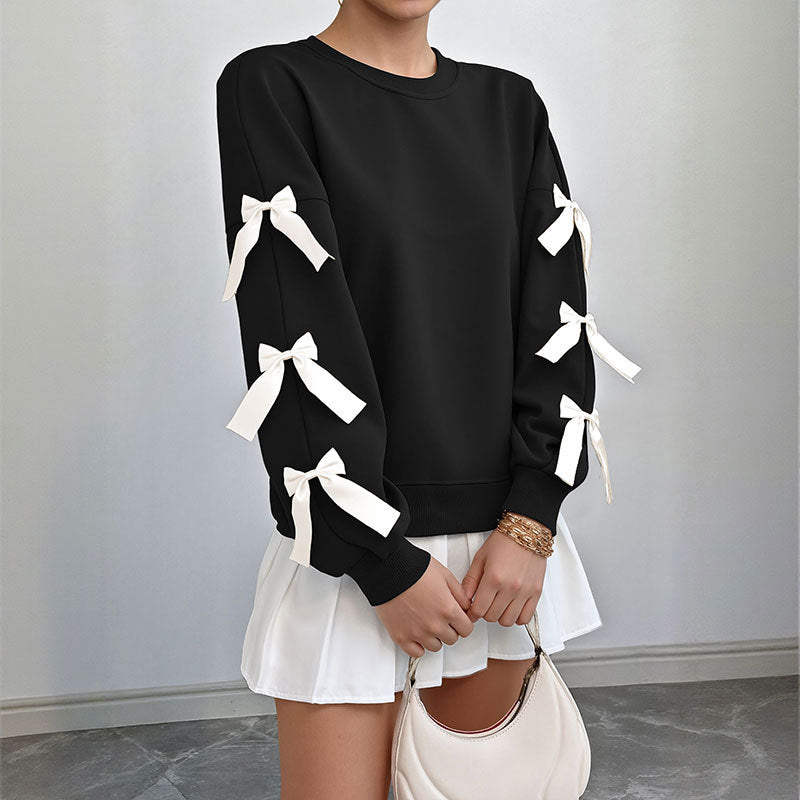 Damen Sweatshirt mit dekorischen Schleifen an den Ärmeln Shop Nory