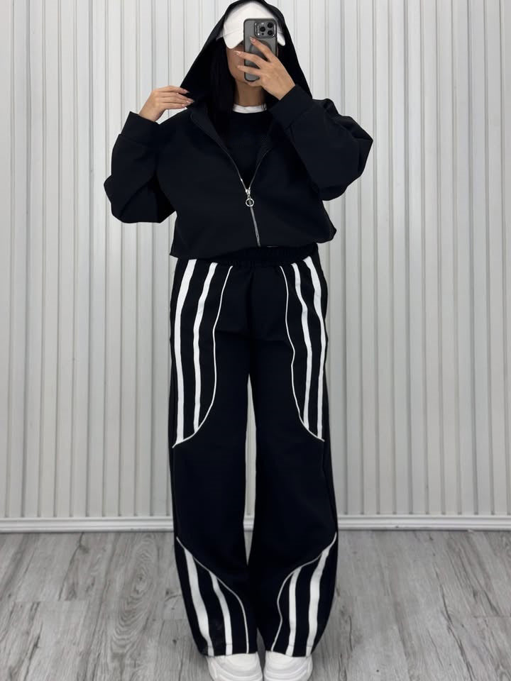 Damen Oversize Kapuzen-Sweatjacke mit Reißverschluss und weitem Trackpant-Set Shop Nory