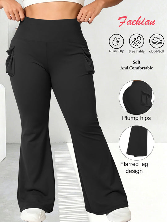 Damen High-Waist Flared-Leggings mit seitlichen Rüschen- und Handytaschen Shopy Nory