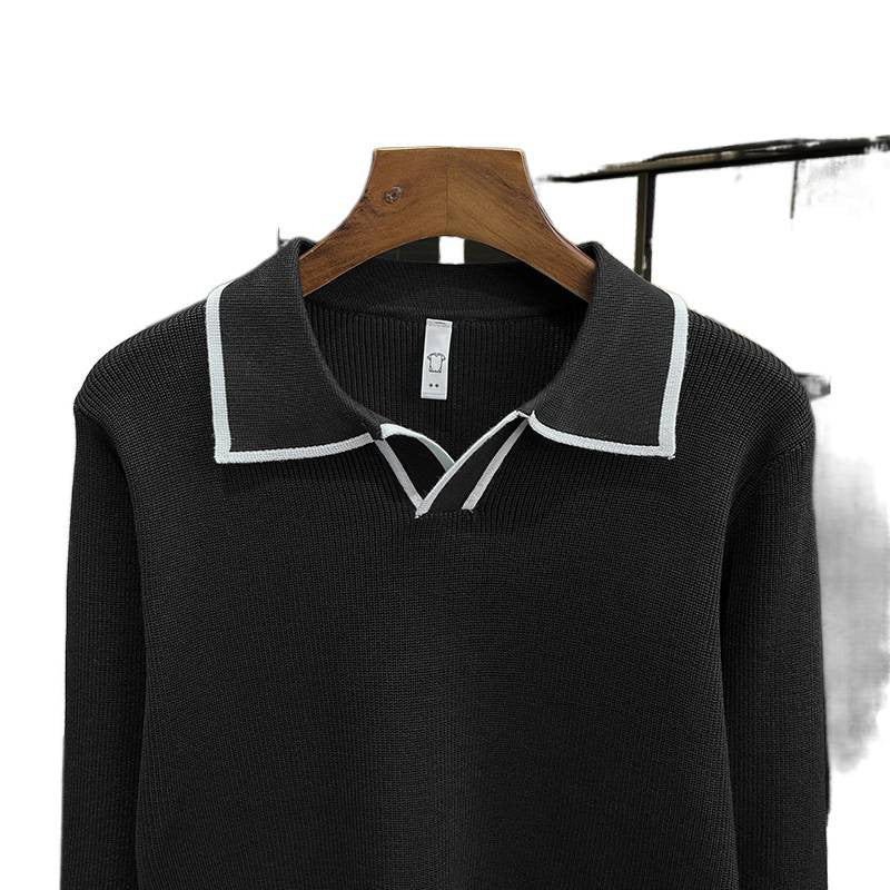 Herren Feinstrick-Polo-Pullover mit Kontrastpaspel und Hemdkragen Shop Nory