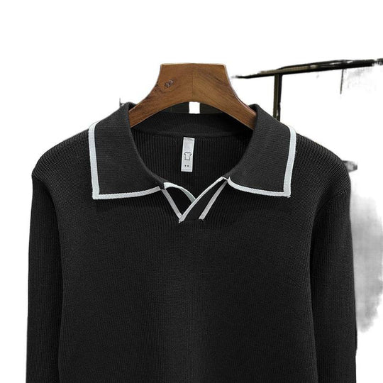 Herren Feinstrick-Polo-Pullover mit Kontrastpaspel und Hemdkragen Shop Nory
