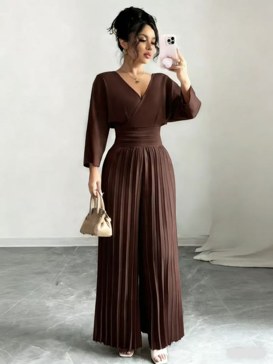 Damen Maxikleid mit Wickeloberteil, Tailliertem Rippbund und Plisseerock Shop Nory