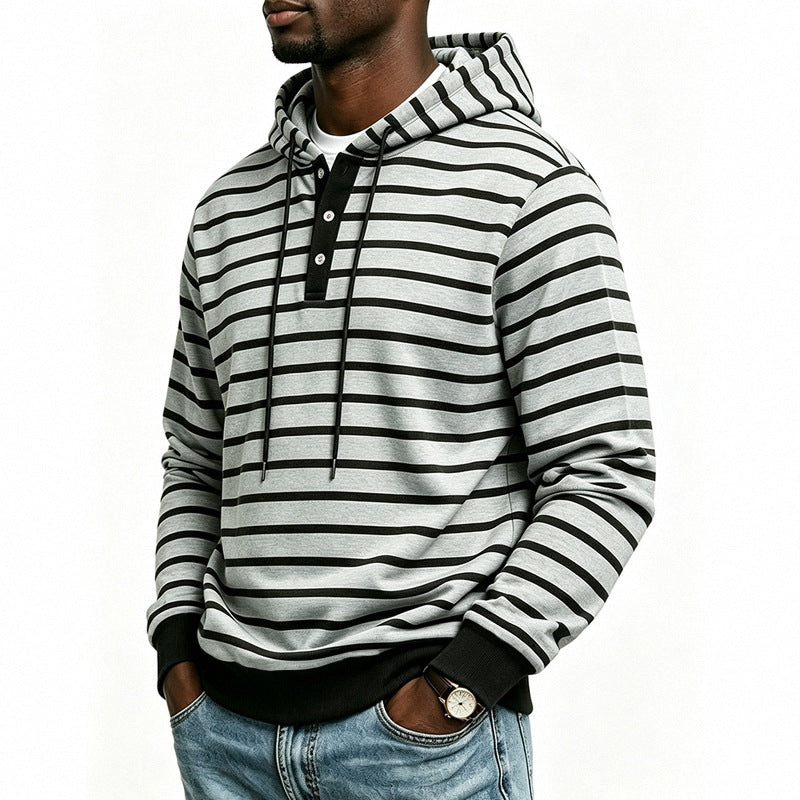 Herren Kapuzenpullover mit Henley-Knopfleiste und feinem Streifenstrukturmuster Shop Nory