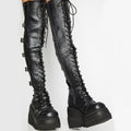 Damen Hochformatige Plateau-Stiefel mit modischem Reißverschluss und Schnür-Design