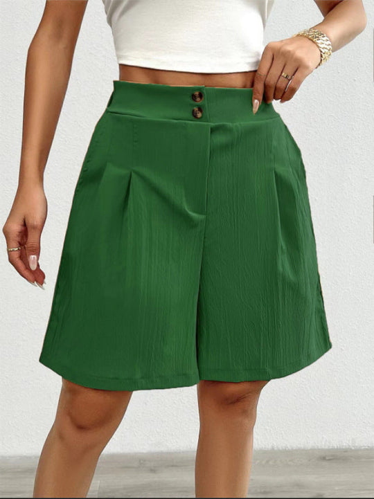 Damen Elegante Shorts mit Knopfverschluss und faltigem Design
