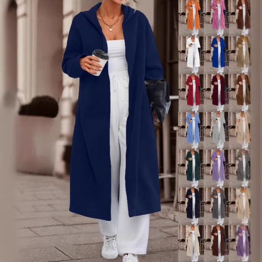 Damen Langer Oversize Kapuzenmantel mit offener Front und weichem Fleece Shop Nory
