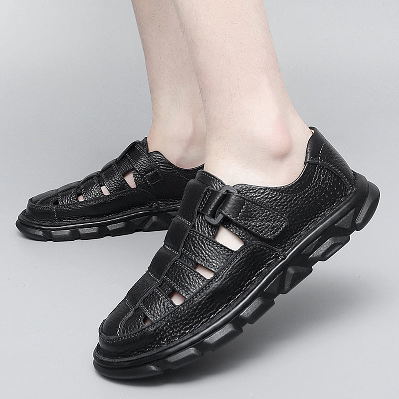 Herren offene Leder-Sandalen mit praktischem Klettverschluss und rutschfester Sohle