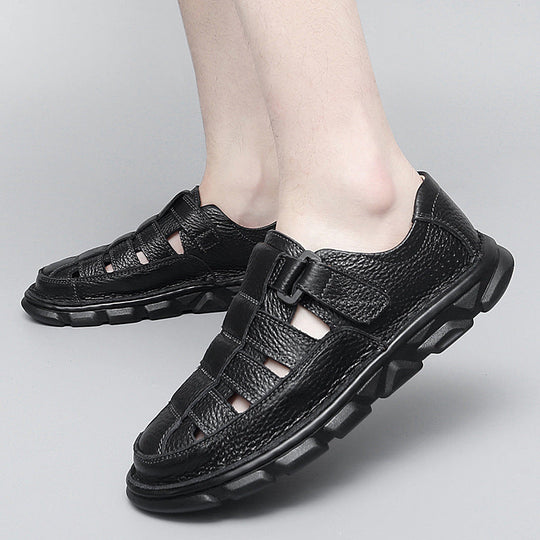 Herren offene Leder-Sandalen mit praktischem Klettverschluss und rutschfester Sohle