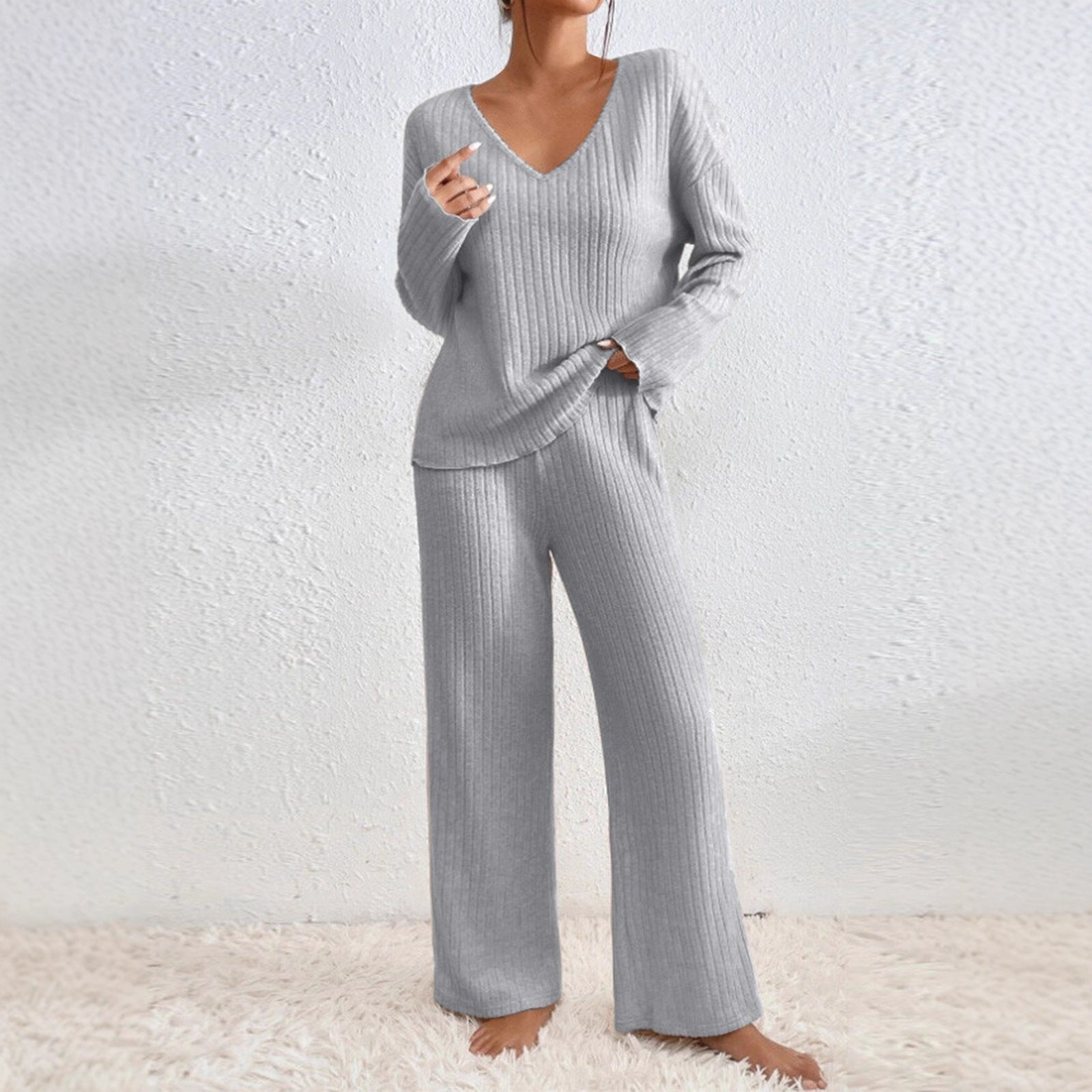 Damen Lässiges Strick-Loungewear-Set