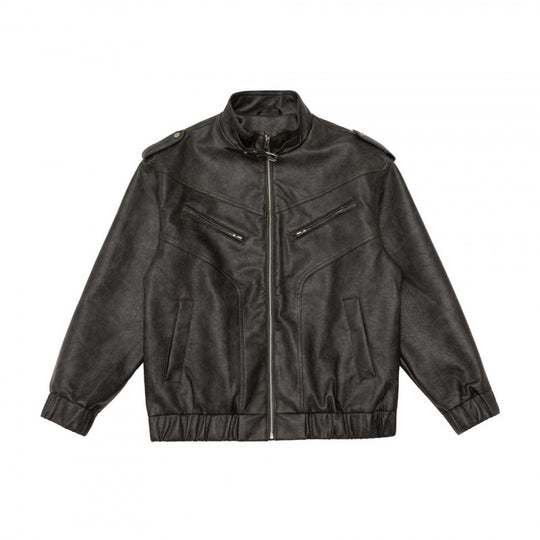 Herren Boxy Kunstleder-Blouson mit Stehkragen, Schulterklappen und elastischem Saum Shop Nory