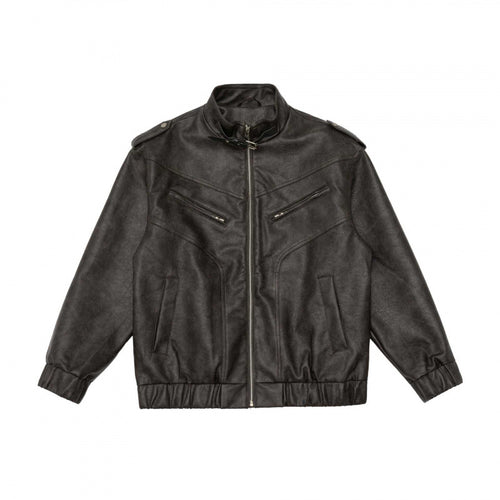 Herren Boxy Kunstleder-Blouson mit Stehkragen, Schulterklappen und elastischem Saum Shop Nory