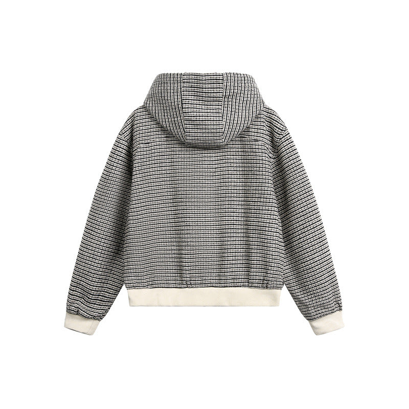 Unisex Kurz geschnittener Kapuzen-Blousonjacke im Strukturmix mit Knebelverschluss und Rippbündchen Shop Nory