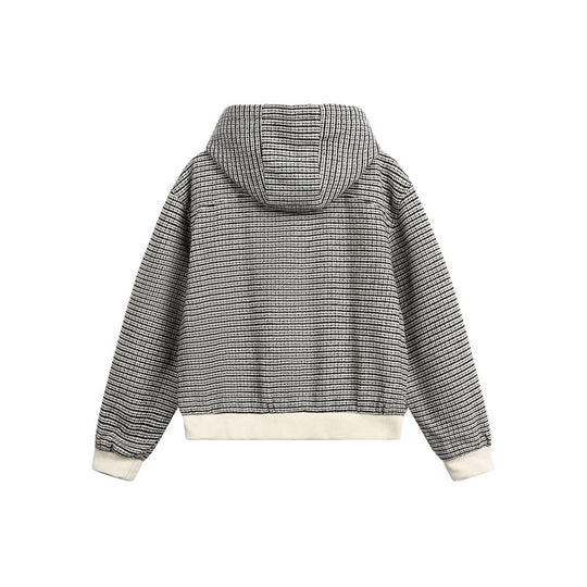 Unisex Kurz geschnittener Kapuzen-Blousonjacke im Strukturmix mit Knebelverschluss und Rippbündchen Shop Nory