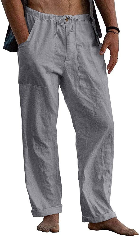 Herren Relaxed Fit Leinenhose mit elastischem Bund und praktischen Taschen