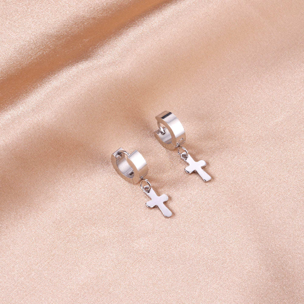 Damen Hängende Kreuz Ohrringe aus edelstahl mit goldplattierter Oberfläche Shop Nory