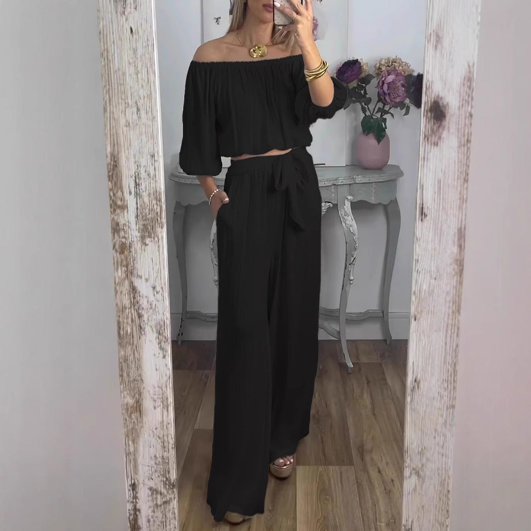 Damen Weites Hosenensemble mit raffiniertem Crop-Oberteil Shopnory