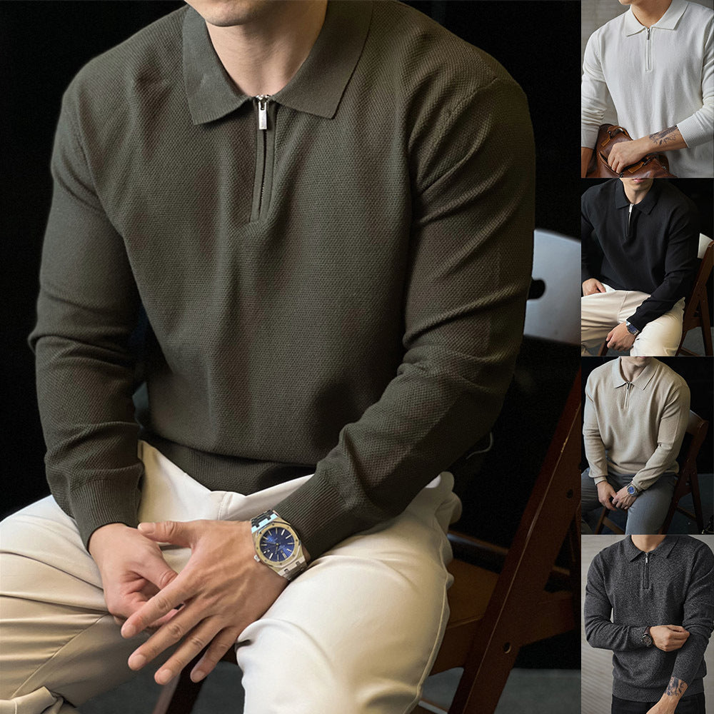 Herren Modisches Langarm Poloshirt mit Reißverschluss Shop Nory