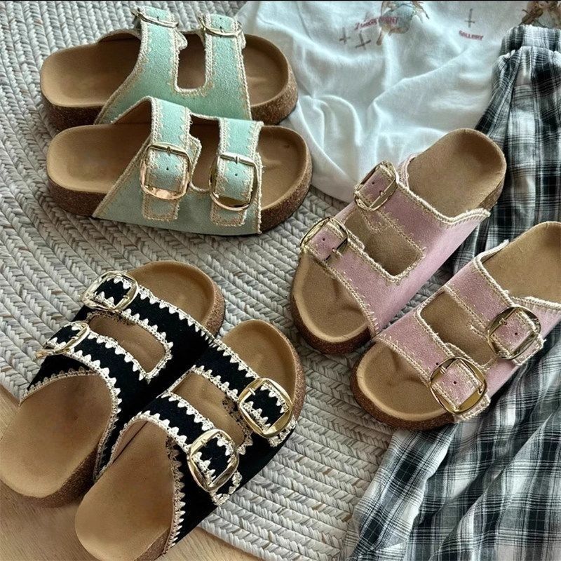 Damen Comfort-Sandalen mit zweifachen verstellbaren Riemen, gepolstertem anatomischem Fußbett und goldener Metallschnalle Shop Nory