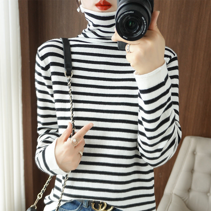 Damen Maritimer Feinstrick-Turtleneck mit feinem Streifenmuster und schlanker Passform Shop Nory