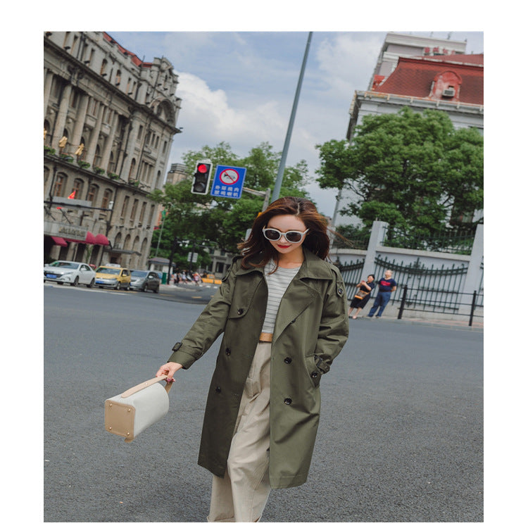 Damen Midilanger Trenchcoat mit taillierendem Bindegürtel und verstellbaren Manschetten Shop Nory